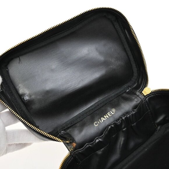 CHANEL CC Logo Bicolore Vanity Hand Bag Leather Black GHW Vintage 70KB285 - Picture 10 of 15